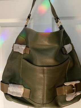 Michael Kors Olive Green Leather Messenger Bag
